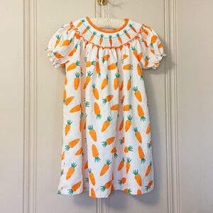Adorable🥕Carrot Print Smocked Collar Puff Sleeve Dress Girls 6-7/8